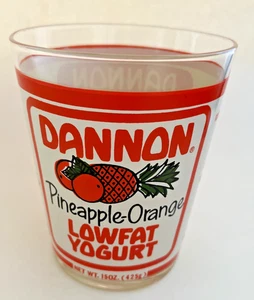Dannon Lowfat Yogurt Rare Advertising Drinking Glass Pineapple-Orange Vintage - Picture 1 of 7