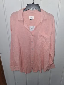 Camisa American Eagle Coral Gasa Manga Larga Con Botones Talla S Nueva Con Etiquetas - Imagen 1 de 5