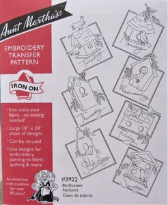 Aunt Martha's 3922 BIRDHOUSES Days of Week Birds Embroidery Transfer Pattern NEW - Picture 1 of 1
