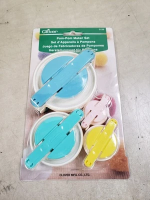 Juego de 4 herramientas artesanales de hilo multicolor Clover Pom Pom Maker tamaños de 1 a 3 pulgadas Foto 1 de 4