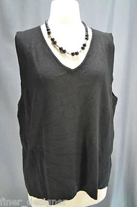 Linda Matthews NWT woman knit 3X light SWEATER TOP black V neck rayon cami shell - Picture 1 of 5