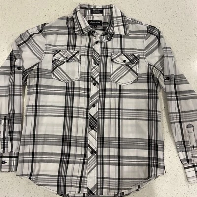 Eighty Eight Shirt Men Size Medium Platinum Long Sleeve Button Up Plaid Black - Image 1 of 4