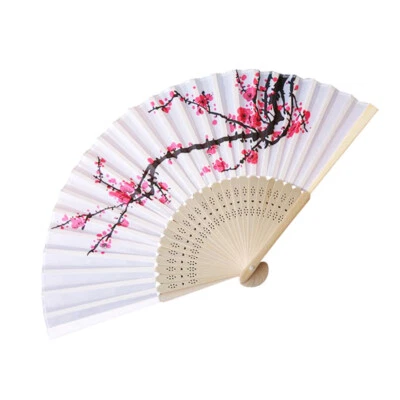 Vintage Bamboo Folding Hand Held Flower Fan Chinese Dance Party Pocket Gifts - Image 1 of 2