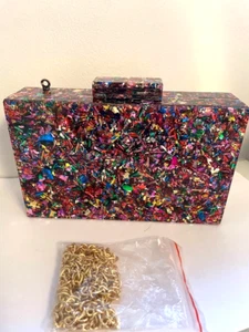 Vintage Collectible LUCITE Perfect Handbag Box Purse PINK PURPLE Confetti - Picture 1 of 1