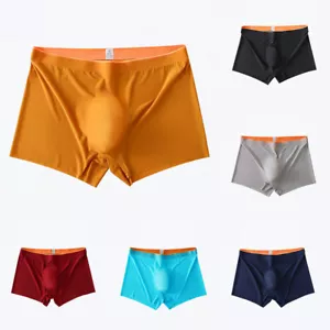 Men Ice Silk Boxer Shorts Briefs Seamless U Pouch Underwear Trunks Underpants - Picture 1 of 25