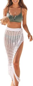 Women Sexy Hollow out Mesh Tassle Skirts Beach Cover Up Summer Small, White - Picture 1 of 1