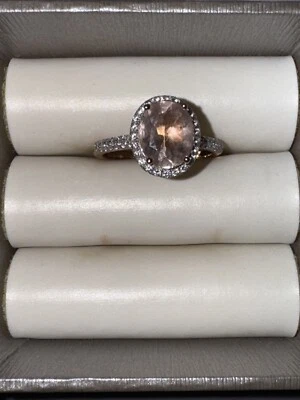 Anillo ovalado de morganita y diamantes pavé de oro rosa de 14 k de 1,8 quilates talla 8 Foto 1 de 4