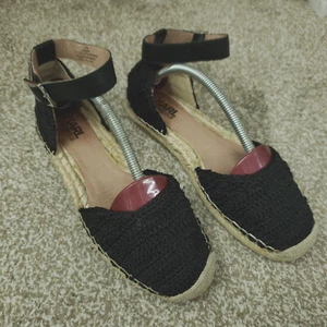 Karl Lagerfeld Espadrille Women Size 7.5 M Black Ankle Strap Black Knit AUBER2 - Picture 1 of 16