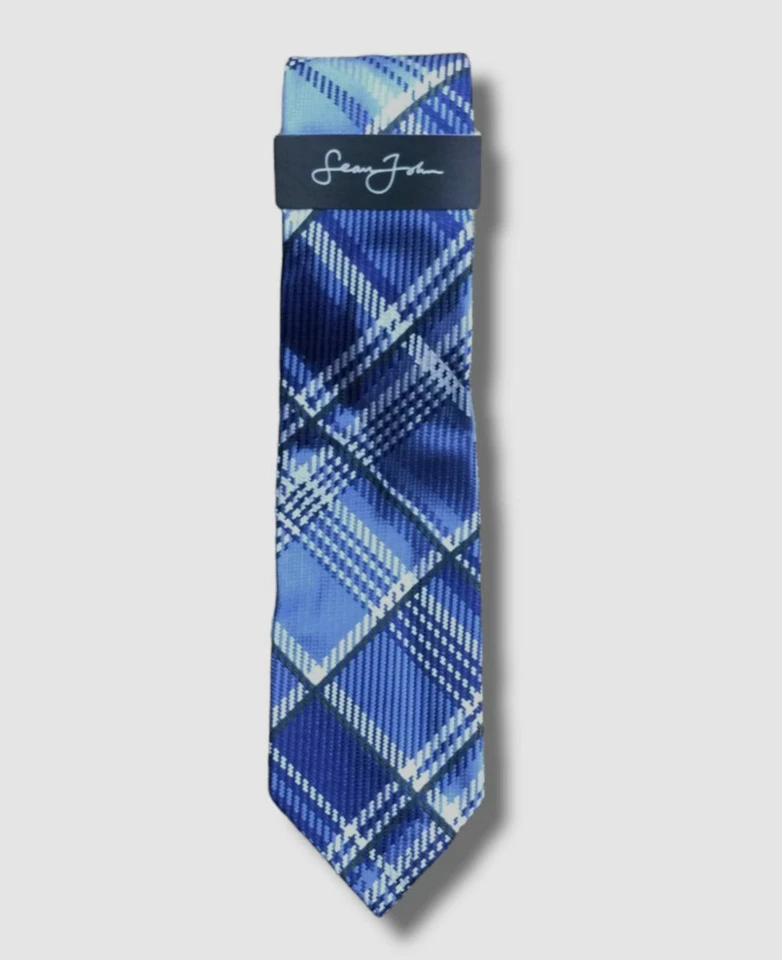 Corbata de cuello de seda a cuadros texturizada azul para hombre Sean John 56X3,25 $69 Foto 1 de 1