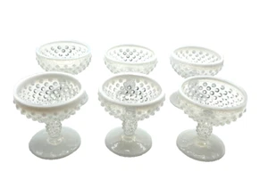 6 VTG Fenton Hobnail French Opalescent Moonstone Champagne Glasses SPARKLE! - Picture 1 of 11