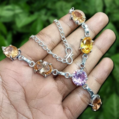 Venta Cadena con puntas de piedras preciosas de topacio multifacetado sin cuello joyería enchapada en plata 925 Foto 1 de 4