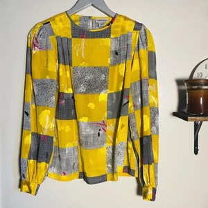 Impresionante blusa sedosa abstracta dorada vintage años 80 con hermoso brillo. Talla 6 USA - Imagen 1 de 12