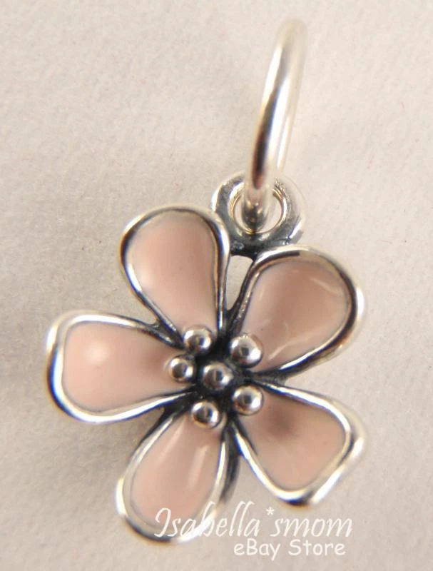 Fiore di Ciliegio Autentico Pandora Argento Smalto Rosa Ciondolo/Ciondolo Nuovo - Immagine 1 di 2