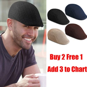 Solid Mesh Gatsby Cap Men's Ivy Hat Golf Driving Summer Sun Flat Cabbie Newsboy - Picture 1 of 36