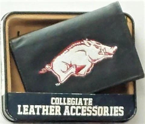 Arkansas Razorbacks Embroidered Leather Tri-Fold Wallet Black New Rico Cover