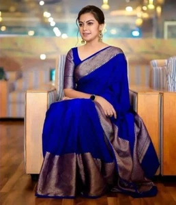 Women's Adorable Kanjivaram Soft Lichi Silk Saree With Blouse Piece - Picture 1 of 4