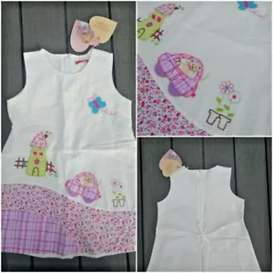 Spring Easter Summer Dress Cat Butterfly Farm Applique Size 4-5 - Picture 1 of 5