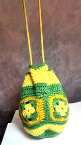 VTG Hand-Crocheted YELLOW & GREEN Drawstring PURSE - Picture 1 of 12