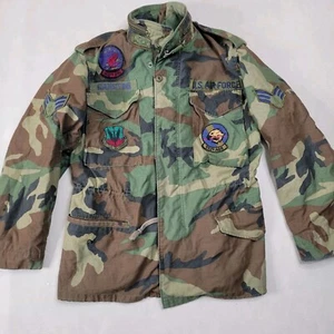 Vintage M65 Field Jacket w/ Liner Size Small Woodland Camo US Air Force Patches - Picture 1 of 18