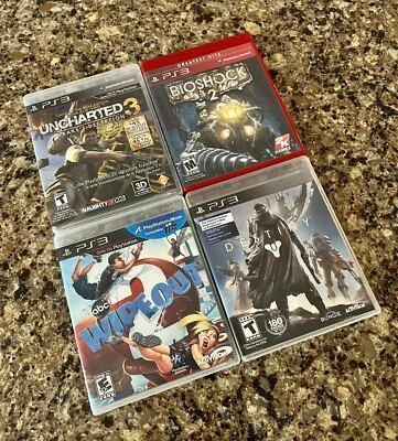 Sony PS3 Bundle Of 4 Games…Uncharted 3, Bioshock 2, WipeOut, Destiny… - Image 1 of 4