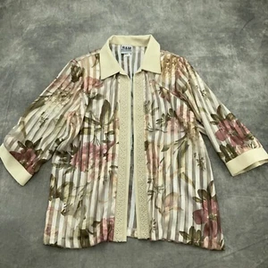R&M Richards Jacket Women 16 Beige Multi Floral Damask Open Formal Party VTG - Picture 1 of 11