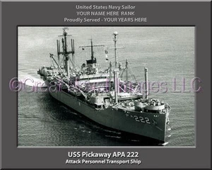USS Pickaway APA 222 Personalized Canvas Ship Photo 2 Print Navy Veteran Gift - Picture 1 of 1