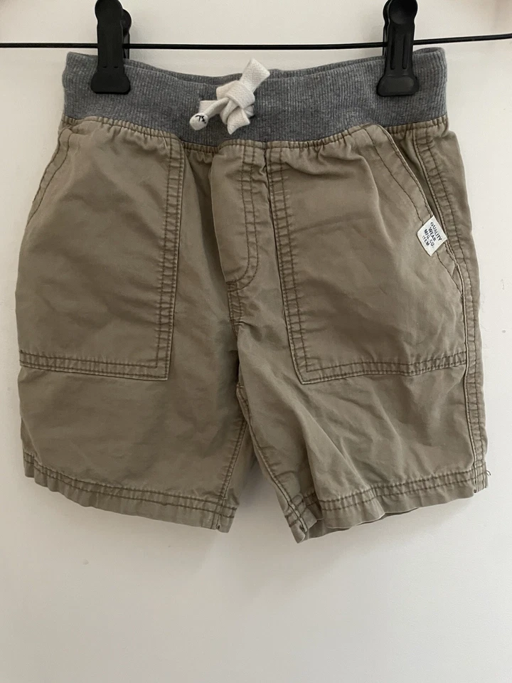 Carter's Kid Boy Adjustable Waist Rib-Knit 100% Cotton Pull On Shorts Beige Sz 5 - Image 1 of 4