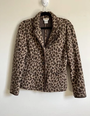 VTG Talbots PLarge Leopard Print Merino Wool Long Sleeve Bling Button Blazer EUC - Image 1 of 4