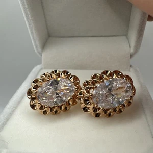 14CT ROLLED Gold 5CT Zircon Drop Statement Earrings Hallmarked 585RG – Gift - Picture 1 of 9