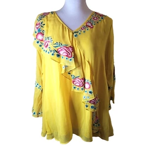Vintage Collection Yellow Embroidered Tunic Large  NWT $168 - Picture 1 of 9