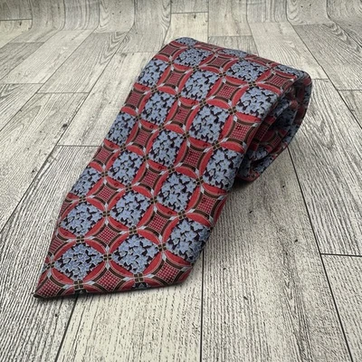 "Corbata Ermenegildo Zegna 100 % seda roja con diseño floral azul 60"" L hecha en Italia" Foto 1 de 4