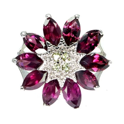 Anillo de plata de ley 925 marquesa rodolita peridoto piedras preciosas joyería talla 8,5 Foto 1 de 4