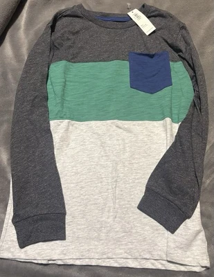 Camisa Old Navy Niños Manga Larga Gris y Blanco Raglán Capas Talla 8 Mediana Foto 1 de 3