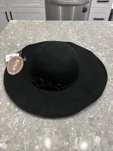 Scala Womens Wool Felt Floppy Hat with Cord Trim Black One Size - Picture 1 of 6