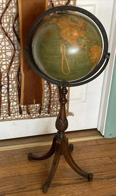 "Antiguo globo de piso terrestre de 12 pulgadas Johnston para soporte de madera Kittinger 36""" Foto 1 de 4