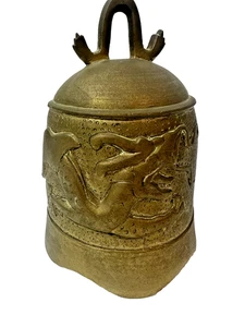 Unique Antique Chinese Bronze Brass Gong Bell w/Dragon Features - Picture 1 of 10