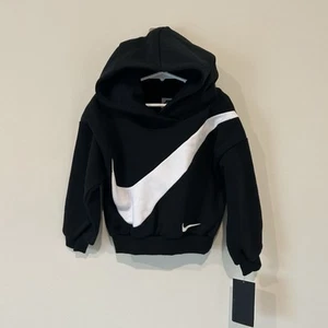 Nike Swoosh Logo Black White Hoodie Sweatshirt Size 4 XS Little Kids $$55 - Picture 1 of 3