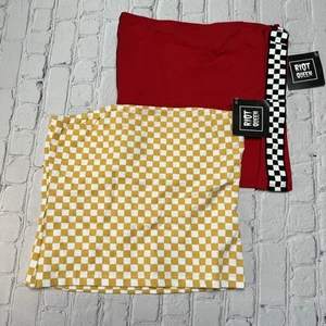 Neu mit Etikett Riot Queen Damen großes Röhrentop Set/2 rot/gelb kariert Y2K - Bild 1 von 8