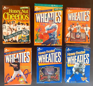 Huge lot of (6) Vintage 1990s WHEATIES CEREAL BOXES Open & Sealed On One Side