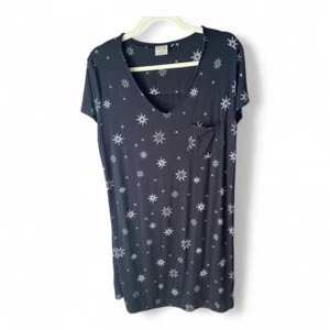 Soma Black Short Sleeve V Neck Sleepshirt Nightgown Pocket comfy stretch L stars - Picture 1 of 11