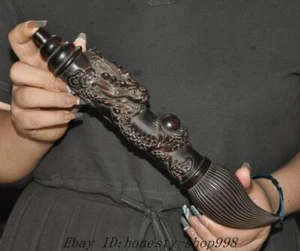 12" Chinese black ebony Wood dragon loong statue writing brush calligraphy brush - Picture 1 of 9