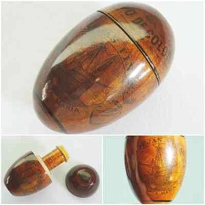 Antique Egg Needlecase Turned Wood Victorian Treen Spanish Santa Maria Galleon - Foto 1 di 18