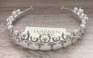 Bridal Delicate Silver Tiara, horseshoe design with pearls and crystals BNWT - Picture 1 of 3