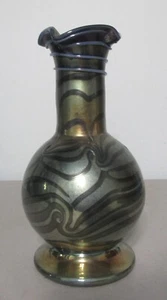 Unique Antique BOHEMIAN Iridized Silver Art Glass Vase w/ King Tut Swirl c. 1930 - Picture 1 of 6
