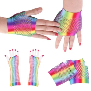 Frauen Sexy Regenbogen-Fischnetz-Handschuhe Ausgehöhlte Löcher Fingerlose < - Bild 1 von 13