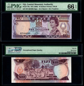 FIJI 10 DOLLARS (P79a) N. D. (1980) PMG GEM UNC 66EPQ - Picture 1 of 1