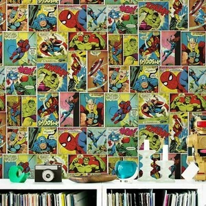 Marvel Avengers Multi Coloured Hulk Thor Ironman Comic Strip Cartoon Wallpaper - Picture 1 of 6
