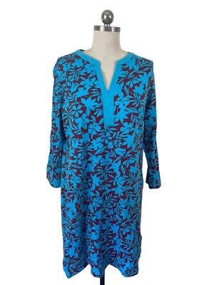 Vestido Lands' End Mujer Medio Azul Floral Manga Larga Floral Confort Boho Artístico Foto 1 de 4