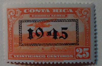 Costa Rica Airmail Stamp, 1945, sc#C108, Mint, NH, OG, VF/XF - Image 1 of 2