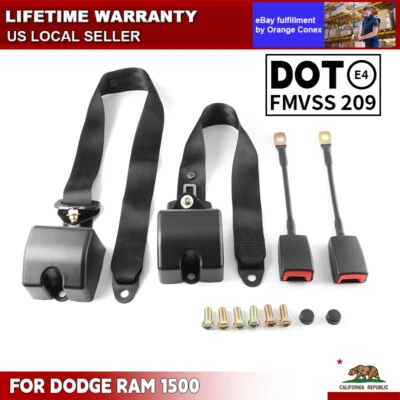 Correas de cinturón de seguridad ajustables de 3 puntos Cinturón de vehículo de automóvil para Dodge-Ram 1500 Foto 1 de 4